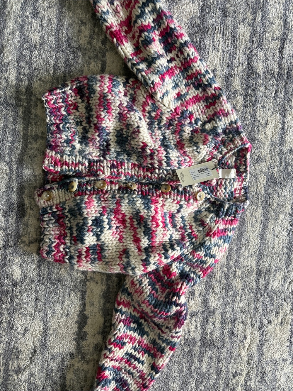 Hand-Knit Style Striped Cardigan — Pink, Navy & Cream